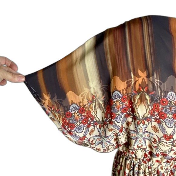 BEBE Dress Multi Coral Yellow Red Brown Black Mesh Tassels Mini Size XS EUC! - Picture 7 of 14